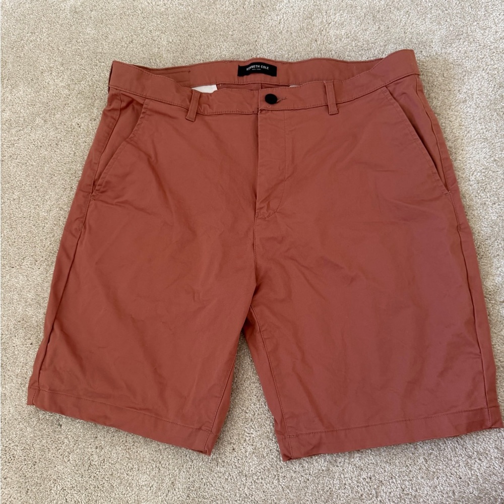 Kenneth Cole Men's Brick Red Flat-Front Chino Shorts
